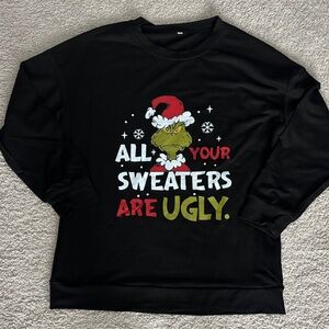 Black Holiday Sweatshirt  with Festive  Grinch Design size small NWOT